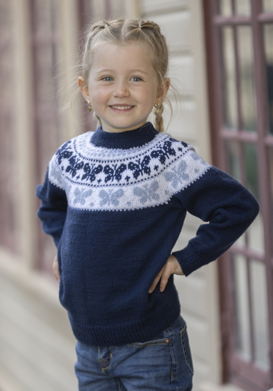 "Butterfly - sommerfugle" Genser- Viking Design 2424-1B Kit - 1 - 8år - Viking Baby merino, fra Viking