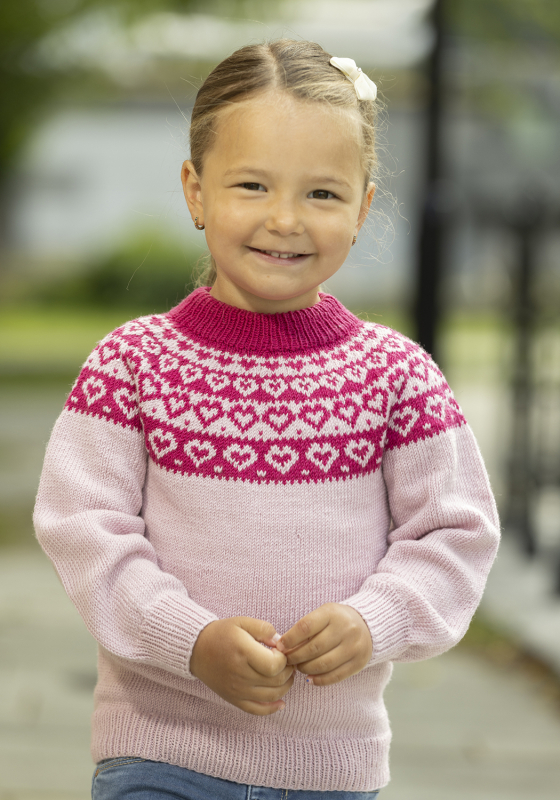 "Hjerte" Genser- Viking Design 2424-2A Kit - 1 - 8år - Viking Baby merino, fra Viking