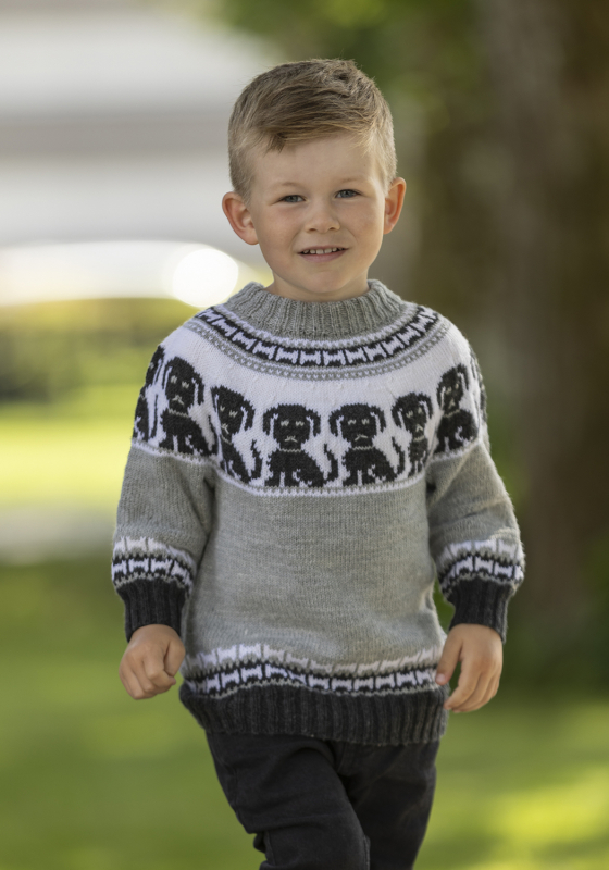 "Pluto - hunde" Genser- Viking Design 2424-9 Kit - 1 - 8år - Viking Baby merino , fra Viking