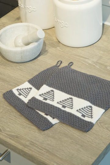 Grydelapper grå juletræ - Viking Design 1715-19A kit -  20cm x 20cm - Viking Bjørk