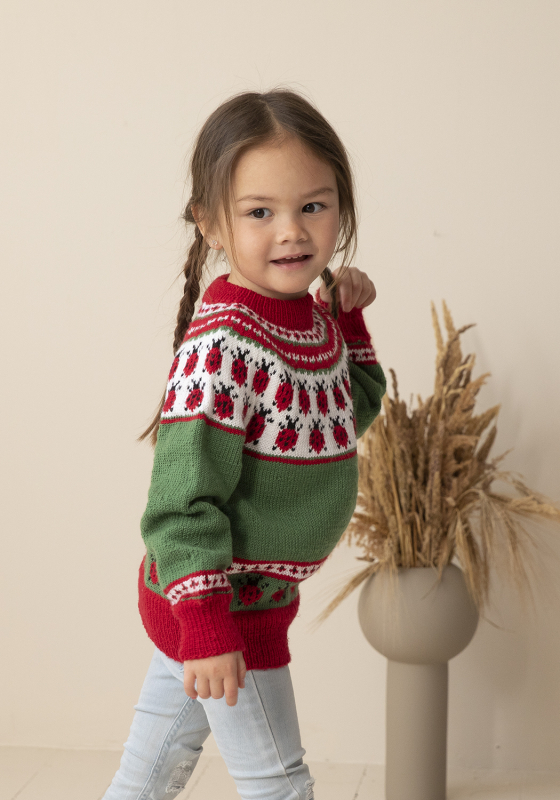 "Mariehøne" Genser - Viking Design 2314-8 Kit - 1 - 8 år - Viking Baby merino, fra Viking