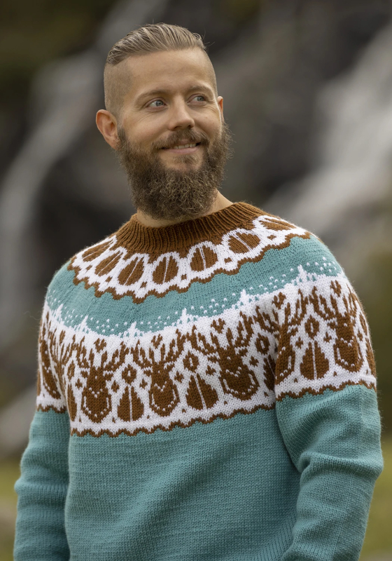 "Hjorte" Genser - Viking Design 2336-8C Kit - XS-XXL - Viking Eco Highland Wool, fra Viking