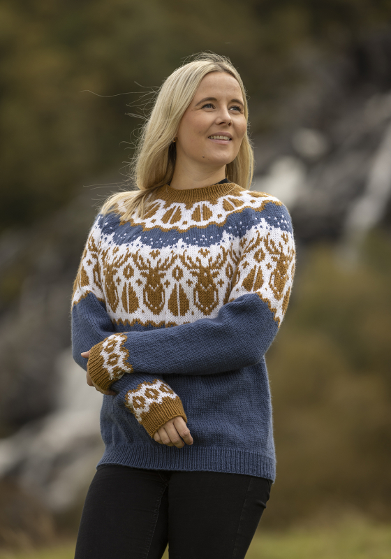 "Hjorte" Genser - Viking Design 2336-8D Kit - XS-XXL - Viking Eco Highland Wool, fra Viking