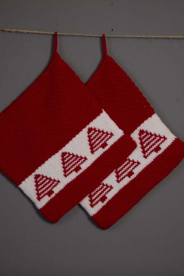 Grydelapper rød juletræ - Viking Design 1715-19 kit -  20cm x 20cm - Viking Bjørk