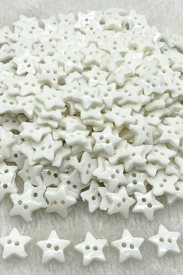 Hvid stjerne plastikknap med 2 huller, 12 mm