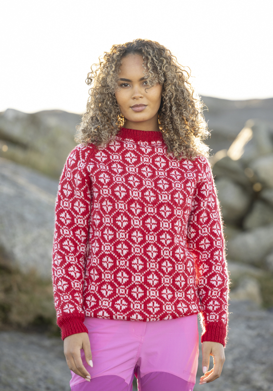 "Solglød" Genser - Viking Design 2524-7A Kit - XS-XXL - Viking Eco Highland Wool, fra Viking