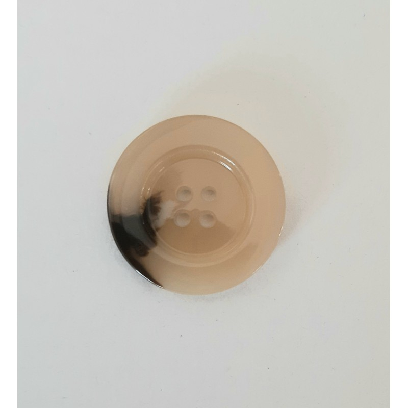 Brun/hvid plastikknap med 4 huller, 23 mm