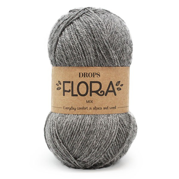 Se DROPS Flora 04 Mellemgrå Mix , Uldgarn/Alpacagarn, fra DROPS Design hos Kukuk.dk