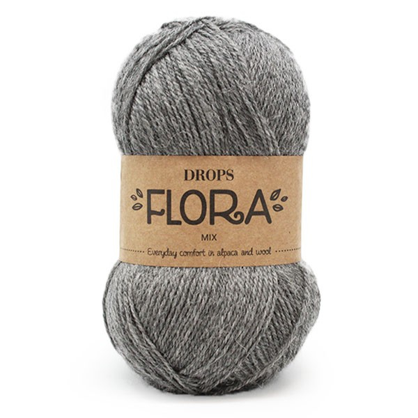 DROPS Flora 04 Mellemgrå Mix , Uldgarn/Alpacagarn, fra DROPS Design