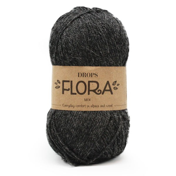 DROPS Flora 05 Mørkegrå Mix , Uldgarn/Alpacagarn, fra DROPS Design